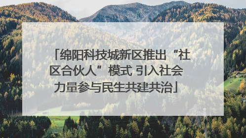 绵阳科技城新区推出“社区合伙人”模式 引入社会力量参与民生共建共治
