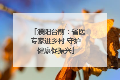 濮阳台前：省医专家进乡村 守护健康促振兴